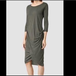 NWOT All Saints ruched drapey wrap dress. Size 6